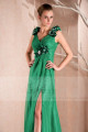 Robe de soiree vert kryptonite mousseline avec bretelles - Ref L280PROMO - 04