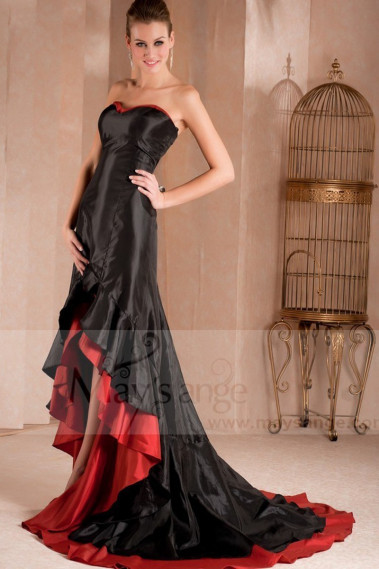 Robes longue de soirée noire et rouge latine asymétrique - L275PROMO #1