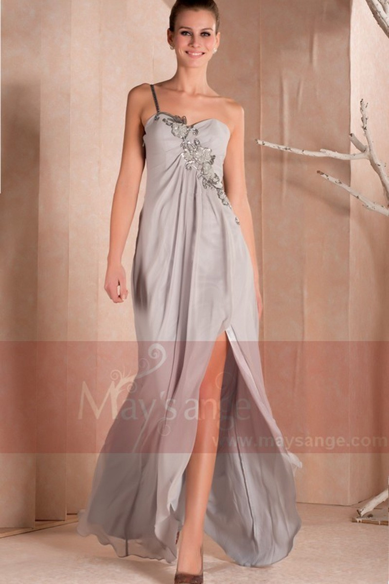 Beautiful One Strap Silver Gray Long Summer Dress With Slit - Ref L263PROMO - 01 Beautiful One Strap Silver Gray Long Summer Dress With Slit - Ref L263PROMO - 01