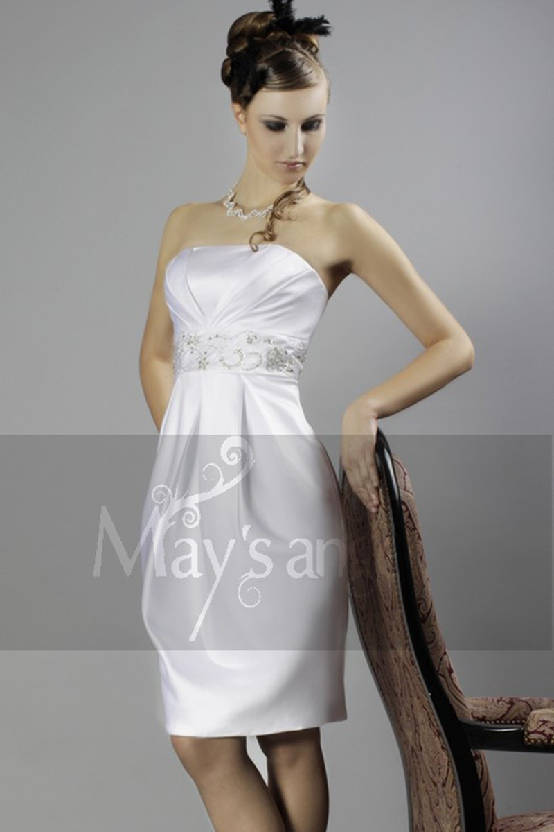 sheath belt short strapless prom dress