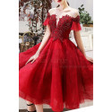 Robe Courte Bal Rouge Col Bardot Et Broderie - Ref C1943 - 02