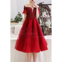 Robe Courte Bal Rouge Col Bardot Et Broderie - Ref C1943 - 03