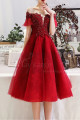 Evening Gowns Red With Sheer Embroidered Top And Tulle Short Sleeve - Ref C1943 - 03