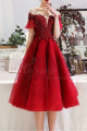 Robe Courte Bal Rouge Col Bardot Et Broderie - Ref C1943 - 03