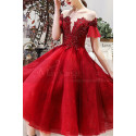 Evening Gowns Red With Sheer Embroidered Top And Tulle Short Sleeve - Ref C1943 - 04