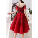 Evening Gowns Red With Sheer Embroidered Top And Tulle Short Sleeve - Ref C1943 - 05