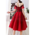 Robe Courte Bal Rouge Col Bardot Et Broderie - Ref C1943 - 05