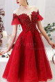 Robe Courte Bal Rouge Col Bardot Et Broderie - Ref C1943 - 06