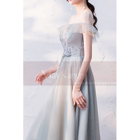 Robe Argentee Cocktail Décolleté Volant