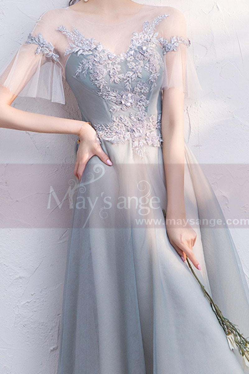 copy of Silver Gray Tulle Vintage Princess Prom Dress With Neck Tie - Ref C1948 - 01 copy of Silver Gray Tulle Vintage Princess Prom Dress With Neck Tie - Ref C1948 - 01