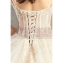 Off White Long Train Wedding Dress With Thin Strap - Ref M083 - 05