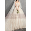 Off White Long Train Wedding Dress With Thin Strap - Ref M083 - 03
