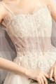 Off White Long Train Wedding Dress With Thin Strap - Ref M083 - 06