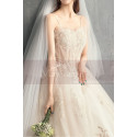 Off White Long Train Wedding Dress With Thin Strap - Ref M083 - 07