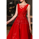 Tulle Sleeveless Embroidered Calf Length Red Prom Dress - Ref C1941 - 02