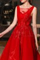 Tulle Sleeveless Embroidered Calf Length Red Prom Dress - Ref C1941 - 02