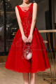 Tulle Sleeveless Embroidered Calf Length Red Prom Dress - Ref C1941 - 03