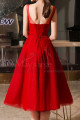 Tulle Sleeveless Embroidered Calf Length Red Prom Dress - Ref C1941 - 04