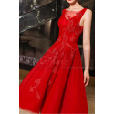 Tulle Sleeveless Embroidered Calf Length Red Prom Dress - Ref C1941 - 05