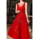 Tulle Sleeveless Embroidered Calf Length Red Prom Dress - Ref C1941 - 06