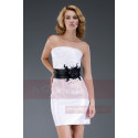 Robe Courte Blanc Et Noire Bustier Fleuries Avec Son Boléro Assorti - Ref C457Promotion - 05