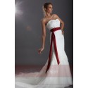 Wedding Dress With Red Ribbon On Waist-Ruby Red Wedding Dress - Ref M048 - 02