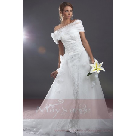 Beach wedding dress Venus with embroideries and flowers