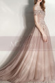 Embroidered Sand Color Off The Shoulder Tulle Ball Gown Dresses - Ref L1996 - 02