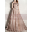 Embroidered Sand Color Off The Shoulder Tulle Ball Gown Dresses - Ref L1996 - 03