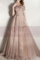Embroidered Sand Color Off The Shoulder Tulle Ball Gown Dresses - Ref L1996 - 03