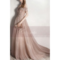 Embroidered Sand Color Off The Shoulder Tulle Ball Gown Dresses - Ref L1996 - 04