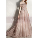 Embroidered Sand Color Off The Shoulder Tulle Ball Gown Dresses - Ref L1996 - 05