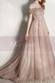 Embroidered Sand Color Off The Shoulder Tulle Ball Gown Dresses - Ref L1996 - 05