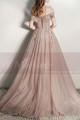 Embroidered Sand Color Off The Shoulder Tulle Ball Gown Dresses - Ref L1996 - 06