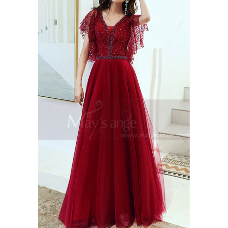 Robe Rouge Ceremonie Décolleté Pailleté