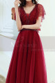 Sequined Top Floor Length Long Red Dress Tulle With Ruffle Sleeve - Ref L1997 - 03