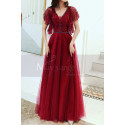 Sequined Top Floor Length Long Red Dress Tulle With Ruffle Sleeve - Ref L1997 - 04