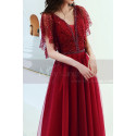 Sequined Top Floor Length Long Red Dress Tulle With Ruffle Sleeve - Ref L1997 - 05