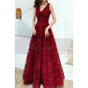 Robe En Dentelle Rouge Framboise Longue Pour Bal - Ref L1998 - 03