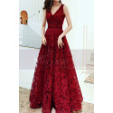V Neck Sleeveless Red Lace Dress For Prom With Lace Up Closing - Ref L1998 - 03