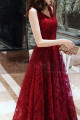 V Neck Sleeveless Red Lace Dress For Prom With Lace Up Closing - Ref L1998 - 04