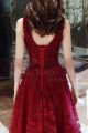 V Neck Sleeveless Red Lace Dress For Prom With Lace Up Closing - Ref L1998 - 05