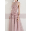 High-Neck Halter Pink Long Prom Dress With Flounce - Ref L1999 - 02