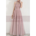 High-Neck Halter Pink Long Prom Dress With Flounce - Ref L1999 - 03
