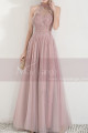 High-Neck Halter Pink Long Prom Dress With Flounce - Ref L1999 - 03