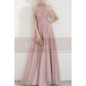 High-Neck Halter Pink Long Prom Dress With Flounce - Ref L1999 - 04