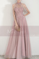 High-Neck Halter Pink Long Prom Dress With Flounce - Ref L1999 - 04