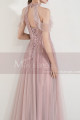 High-Neck Halter Pink Long Prom Dress With Flounce - Ref L1999 - 05