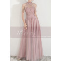 High-Neck Halter Pink Long Prom Dress With Flounce - Ref L1999 - 06