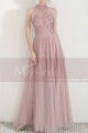 High-Neck Halter Pink Long Prom Dress With Flounce - Ref L1999 - 06